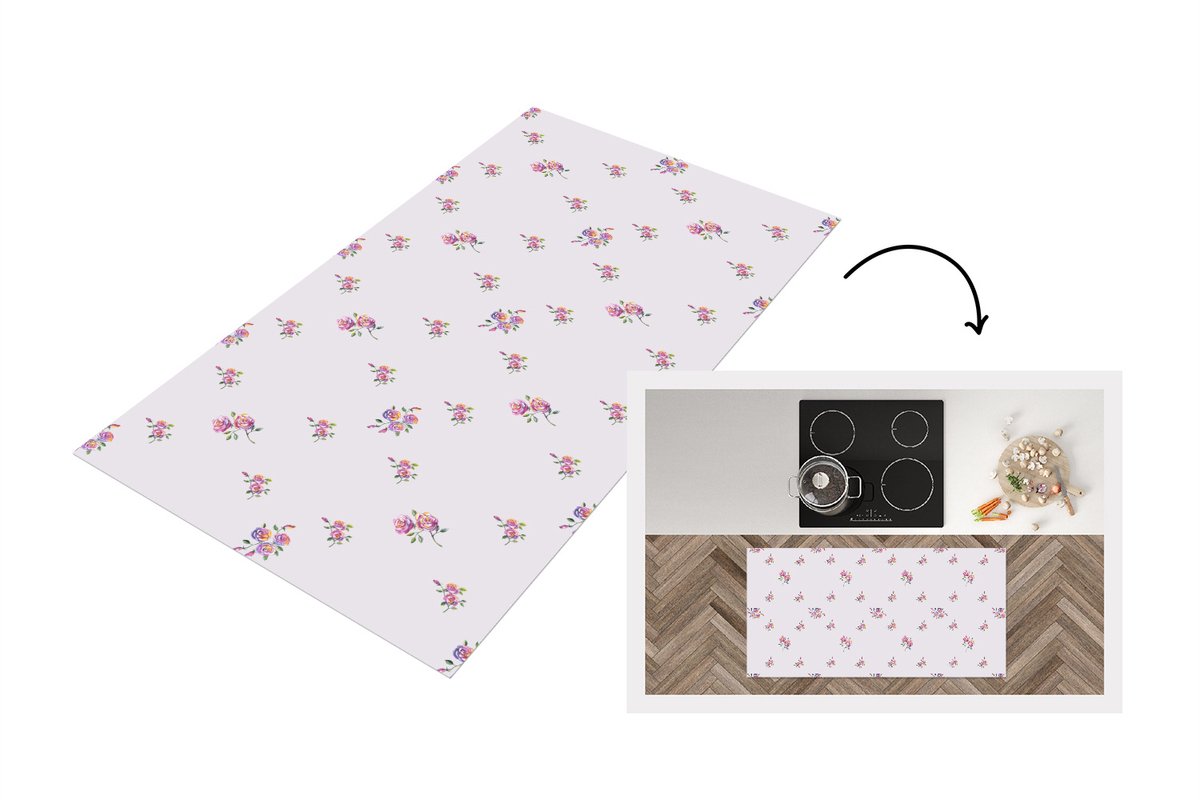 KitchenYeah Keukenloper 120x60 cm - Keukenmat vinyl Patroon - Rozen - Bloemen - Keukenmatten loper - Keuken vloerkleed tapijt