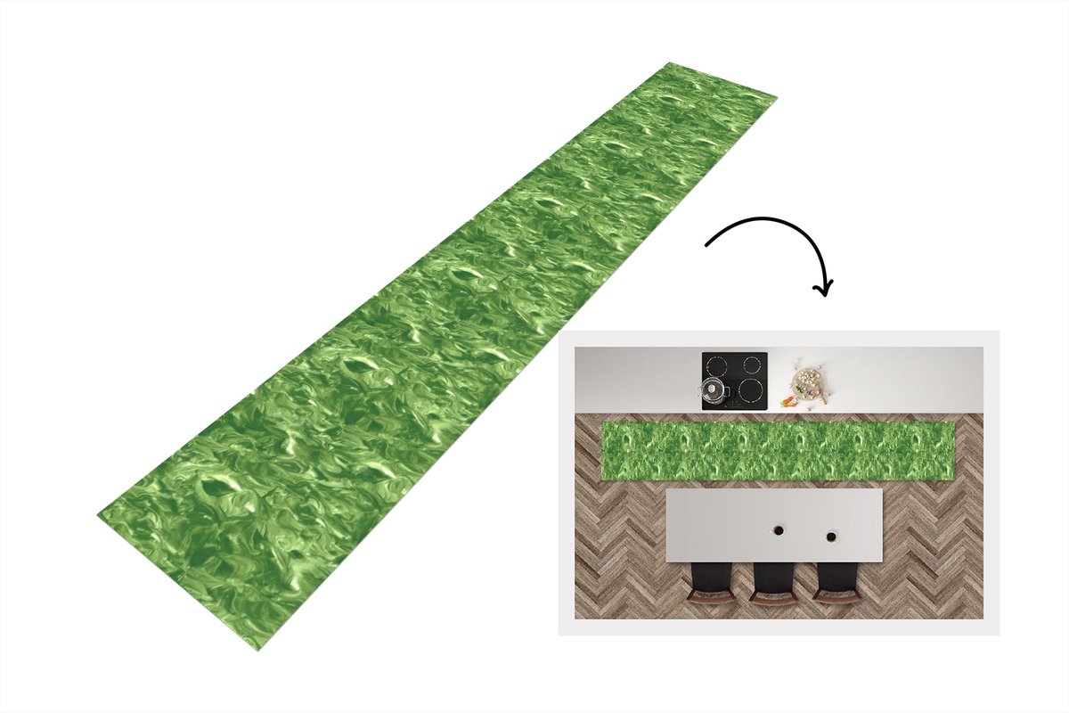 KitchenYeah Keukenloper 300x50 cm - Keukenmat vinyl Verf - Marmer print - Groen - Design - Keukenmatten loper - Keuken vloerkleed tapijt