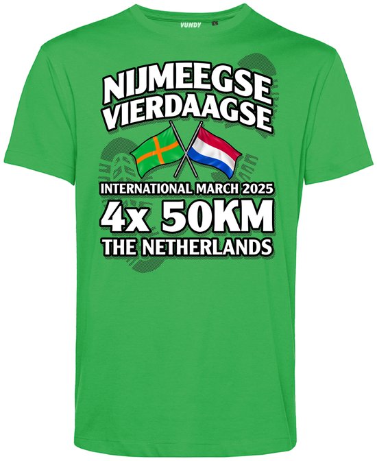 T-shirt Vierdaagse 4x 50 km | Vierdaagse shirt | Wandelvierdaagse Nijmegen | Roze woensdag | Groen | maat L