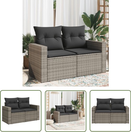 Tuinbank 2-zits met kussens 124 cm poly rattan grijs Tuinbank 2-zits met kussens 124 cm poly rattan grijs
