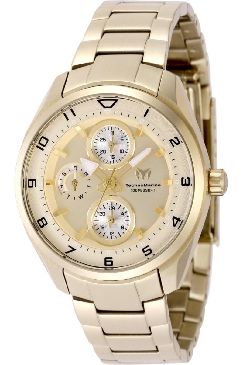 TechnoMarine OCEAN - QUANTUM TM-318111 Dames Horloge - Waterdicht - Analoog - Quartz Uurwerk - Roestvrij Staal met gouden Wijzerplaat - 36mm