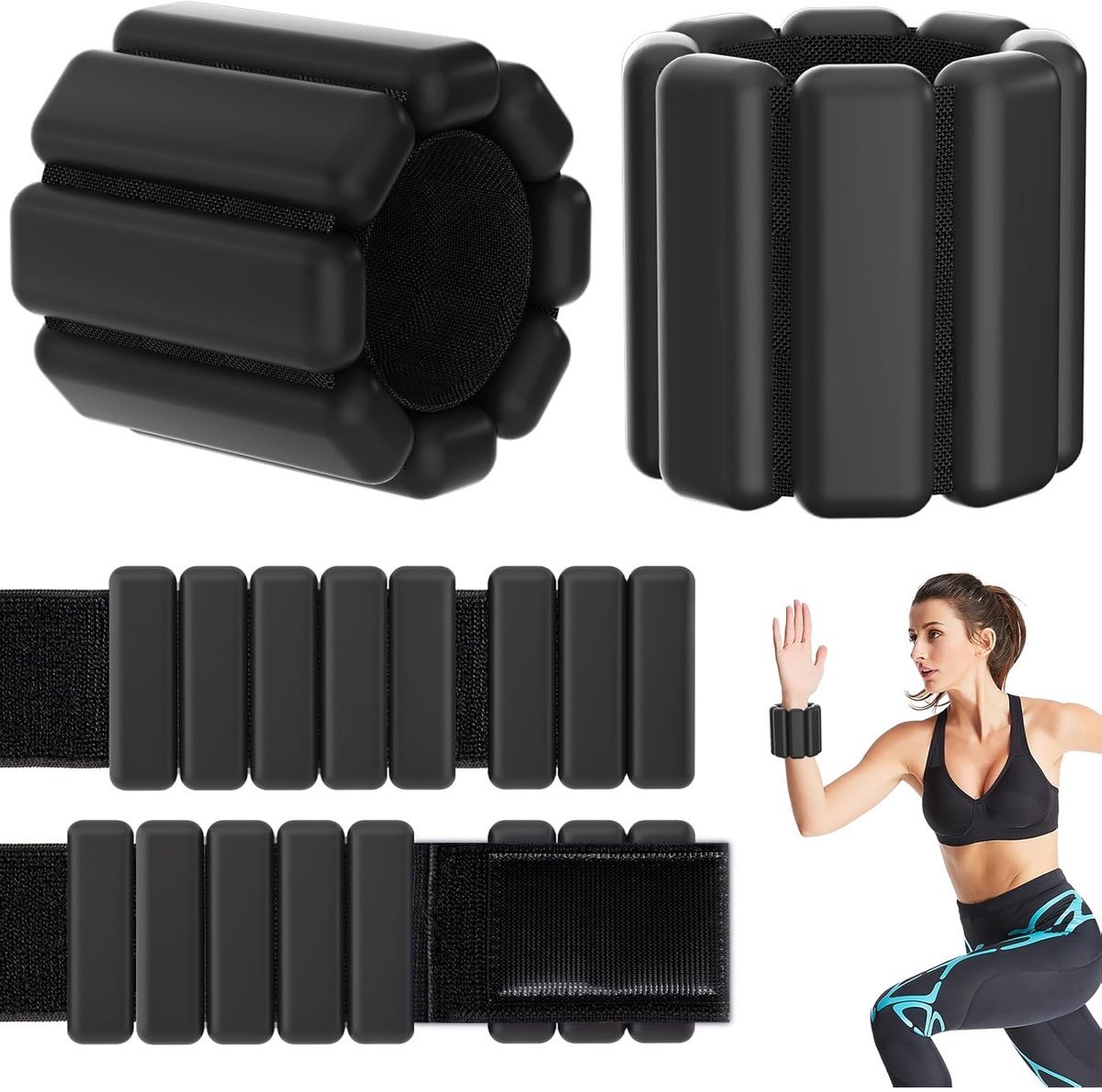 Gewichtsbrace - 450 g - Siliconen - Pols- en enkelgewichten - Gewichtsbanden - Gewichtsmanchetten voor fitness en krachttraining - Ideaal voor thuis, sportschool en reizen - 2 stuks -Zwart