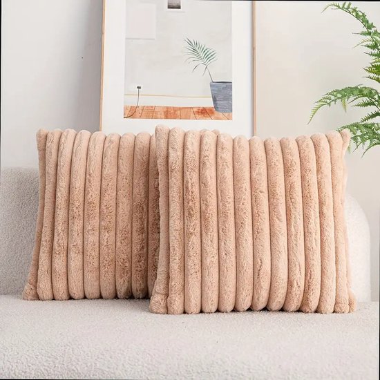 Set de 2 Coussins décoratifs 45x45 cm Oranje Doux | Tissu côtelé de Luxe double face| Coussins intérieurs inclus | Moelleux, doux, peluche, nounours | Ensemble de coussins décoratifs | Coussins pour canapé à l'intérieur, salon | Coussins Décoration