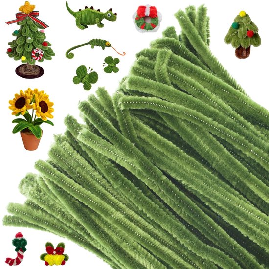 Cure-pipes vert avoine - 6 mm - 100 pièces - cure-pipes pour bricolage - fil chenille pour enfants - décoration et confection de fleurs