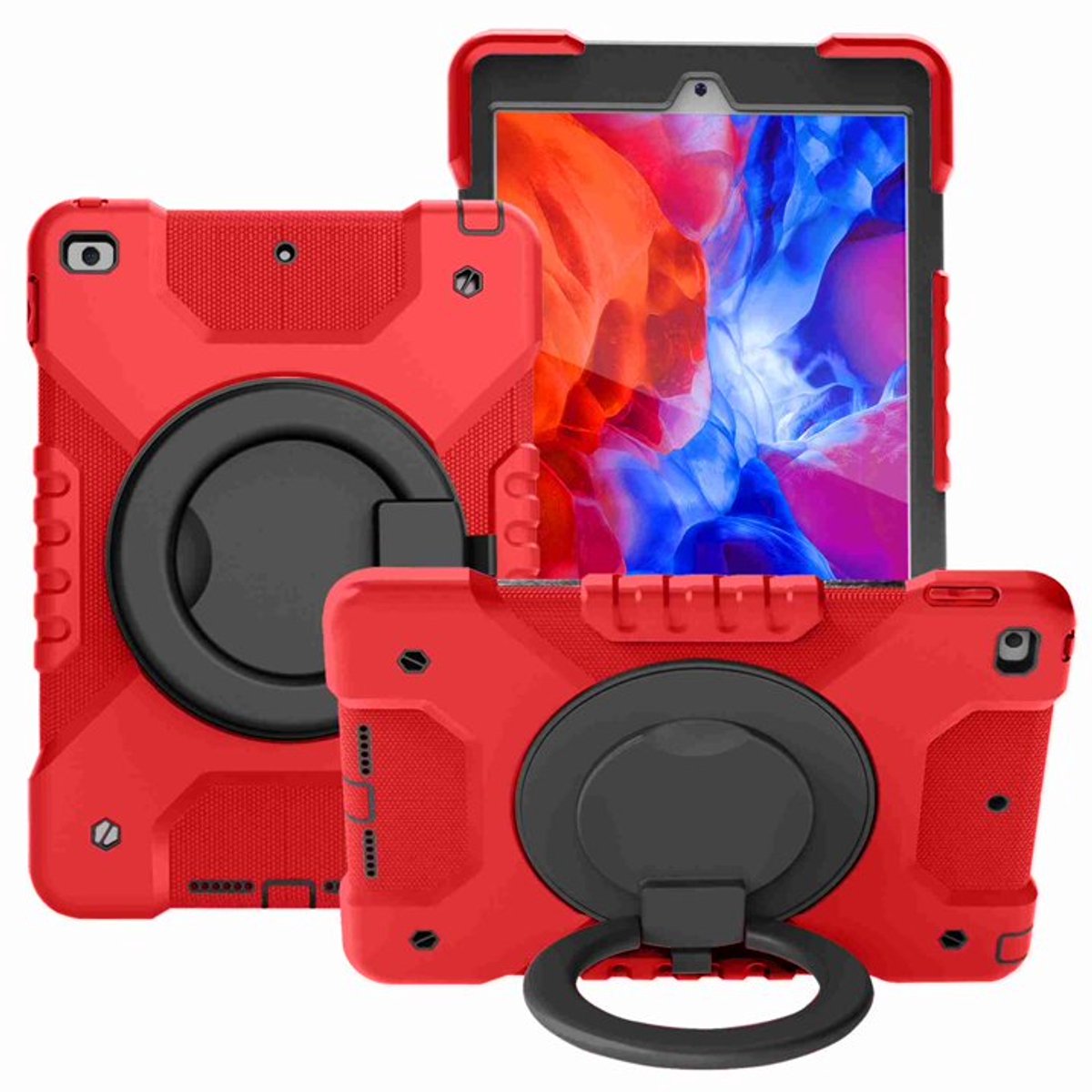 iPad 10.2 7e 8e generatie 2019 2020 met stand en rotatie + halsband rood zwart