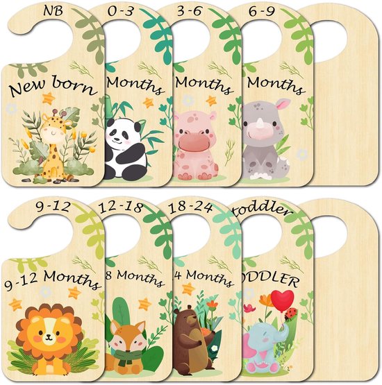 KINBOM 7st Houten Babykleertjes Verdelers, van Pasgeboren tot 24 Maanden Houten Kast Verdelers Baby Closet Dividers Closet Age Dividers Baby voor Kasten Opknoping Baby Kast Organisatoren
