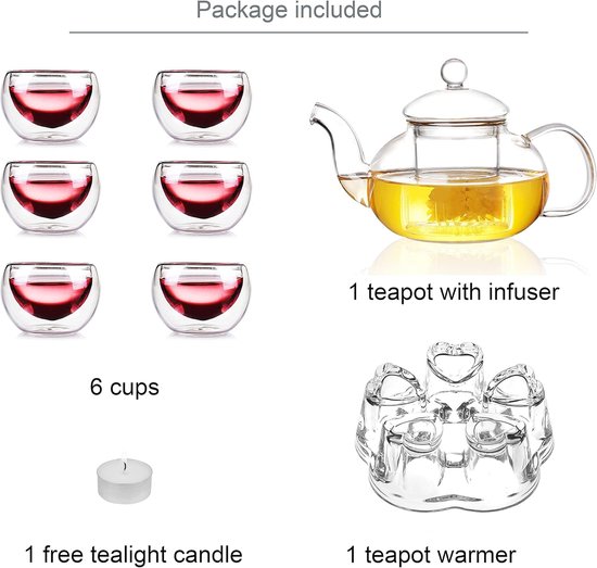 YBK Tech Bone China Koffiepot Theepot Cup & Schotel Set met Warmer en Thee Infuser - Vlinders Design (Thee voor 2