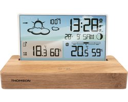 Station météo réveil - THOMSON - Bois clair - Affichage température, Hygrométrie, Double alarme, USB-C, Sonde sans fil