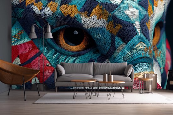Peel & stick Fotobehang - Vibrant Mosaic Feline Mystique - 250x50 centimeter