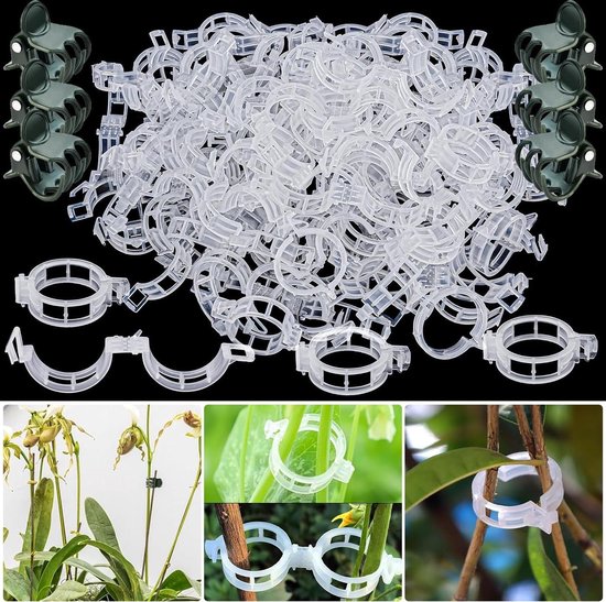 KINGLAKE 200 stuks tuinplantclips, plantensteunclips, wijnstokclips, bloemstengelclips voor het bevestigen van tomaten, groenten en komkommers (wit