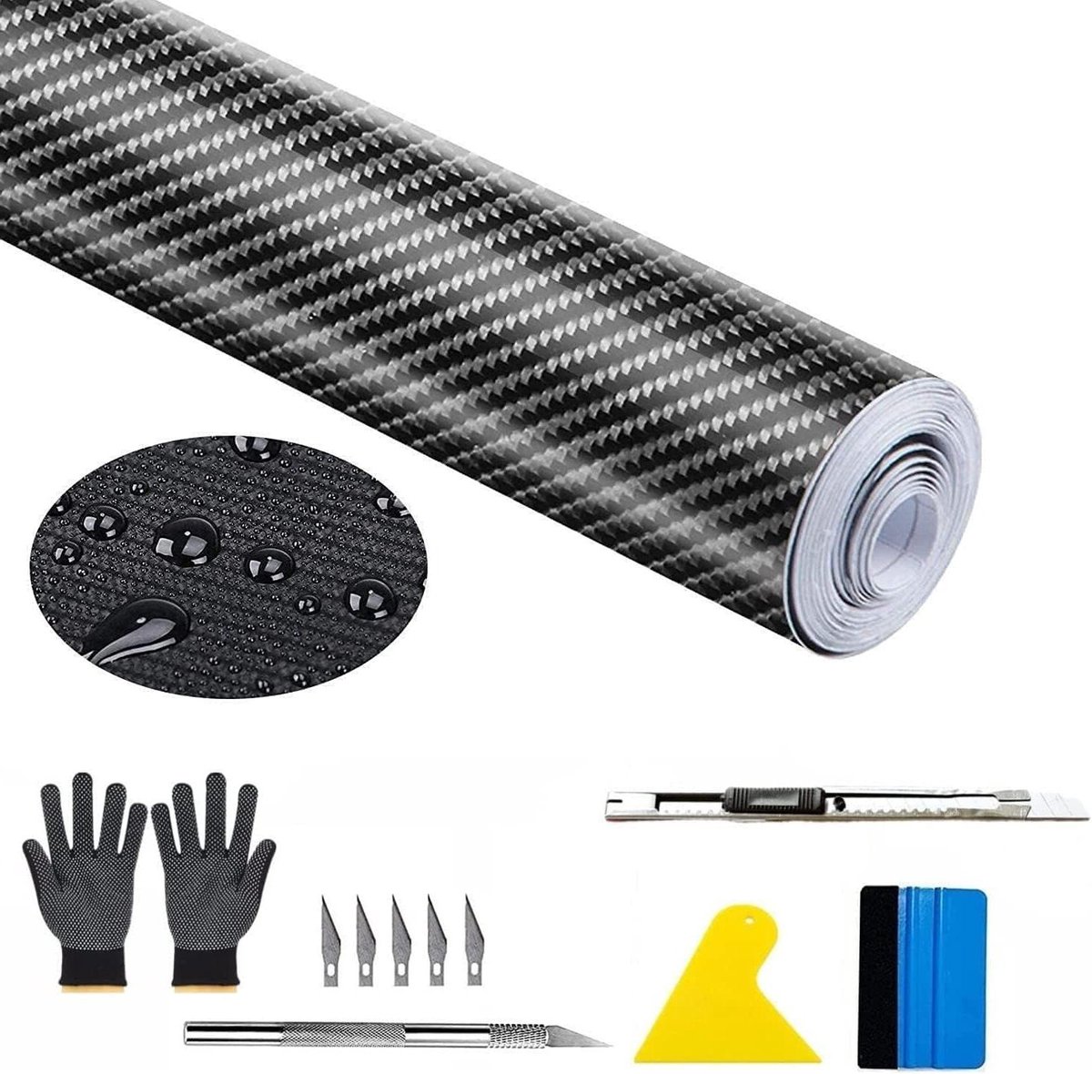 Allecto Plus - Koolstoffolie carbonfolie auto 300 x 30 cm - hoogglans 6D - autofolie - vinyl stickers - auto motorfiets - gereedschappen