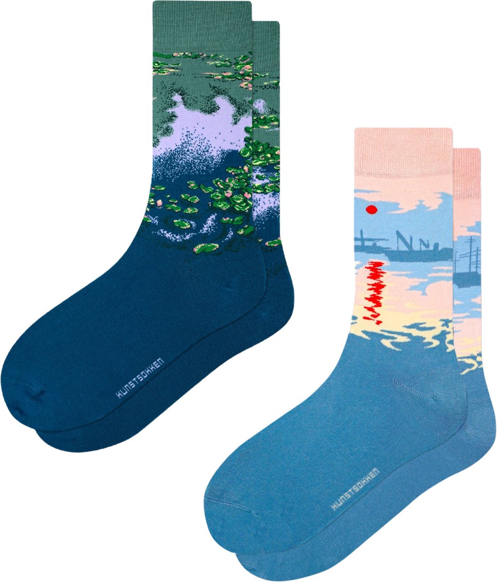 Kunst sokken - Monet 2-pack - Sokken Dames 36 40 - Biologisch Katoenen Sokken - funny socks happy - Vrolijke Sokken - Grappige Sokken - Sokken Cadeau