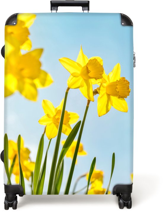 NoBoringSuitcases.com® - Koffer groot - Reiskoffer lichtgewicht - Bloemen - Narcis - Geel - Lente - Botanisch - Rolkoffer met 4 wielen - Grote trolley XL - 98 liter bagage