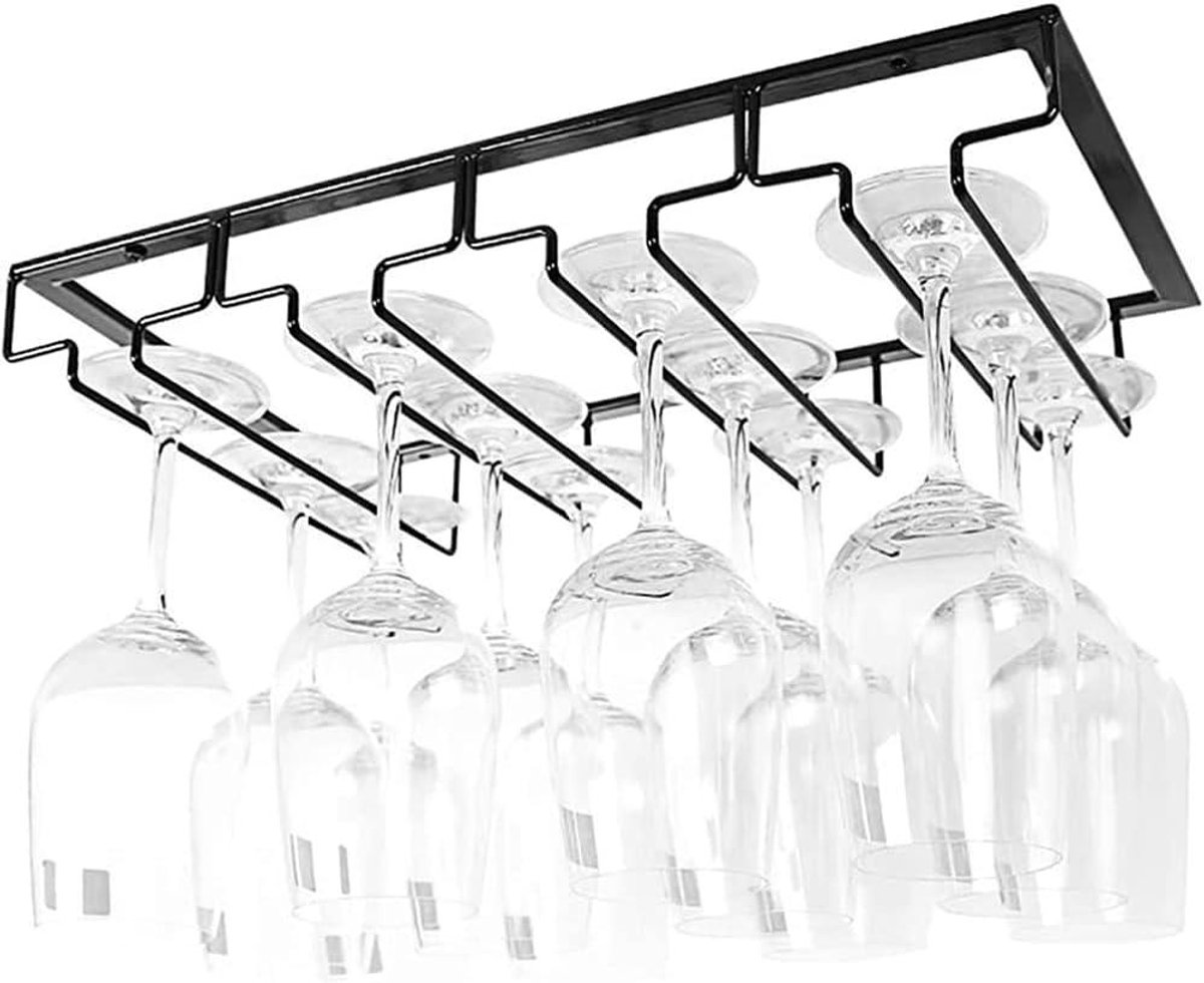 Glazen deur met 4 rijen Stemware Glazen Houder Hangende Lijnglashouder - Metaal - Wijnglazen hanger - Glazen Ophangrek voor Keuken en Cafe - Helder glasdesign met stijlvolle uitstraling.