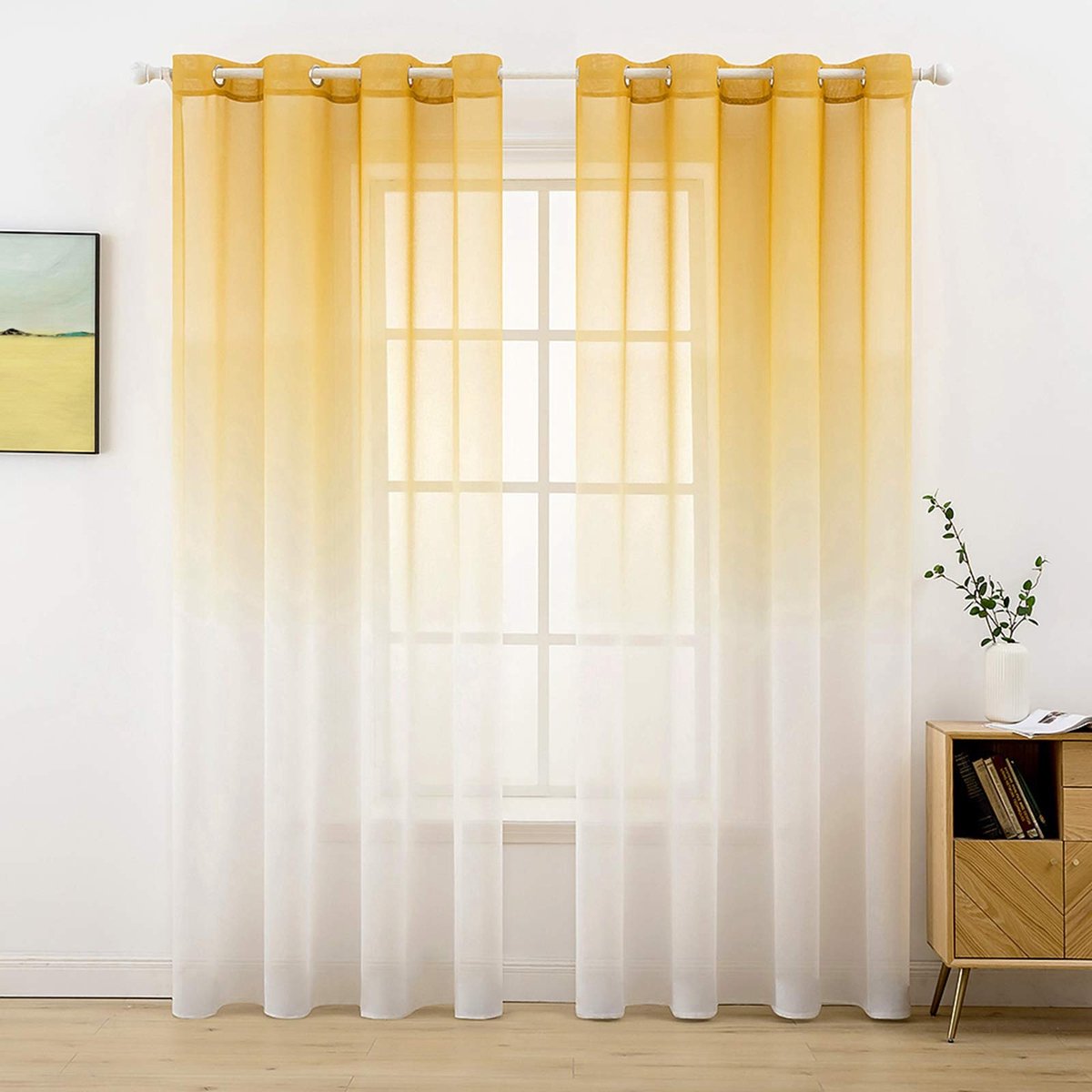 Ibenzoa Gordijnen Set van 2 Transparante Kleurverloop Vitrage met Metalen Ogen 245 x 140 cm Oranje-Wit