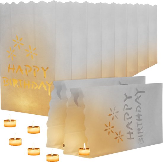 Kurtzy Sacs à Bougies en Papier Wit (Lot de 10) – Lanternes Lumineuses Résistantes au Feu – Design de Fête d'Anniversaire pour Bougies et LED/Bougies Thee -Plat sans Flamme – Décoration Intérieure et Extérieure