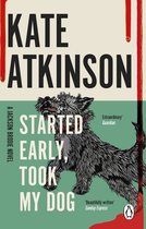 Boek kaft met de titel 'Started Early Took My Dog' en een illustratie van een rennende hond.
