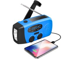Noodradio - Noodradio Opwindbaar - 2000 mAh - Noodradio Solar Opwindbaar - Oplaadbaar & Op Batterijen - Powerbank - Solar - Zaklamp - Voor Rampen/Camping - Handmatige Crank - Blauw