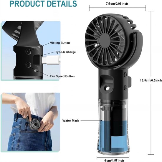 Elxizvll Handventilator Met Koelfunctie – 20000 RPM, Actieve Koeling Tot 8°C, 4000 MAh Accu, 20,5 Uur Batterijduur, 4 Snelheden, Ultracompact