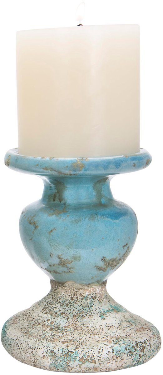 Creative Co-Op Grote Verweerde Terracotta Kaarsenhouder, Blauw