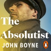 Boekomslag van The Absolutist van John Boyne, met een close-up van een man met hoed en jas.