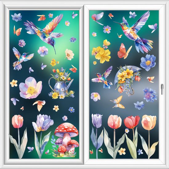 WD&CD 9 vellen lente-raamstickers, 109 stickers met bloemen, vlinders