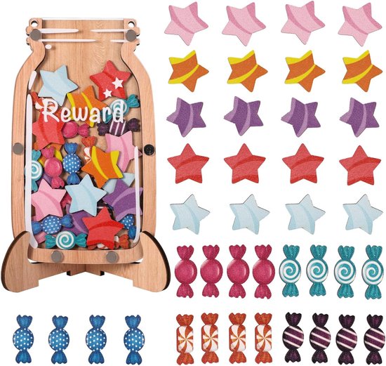 Reward Card Pot Set, Wooden Reward Card Jar for Kids, with Rope ...