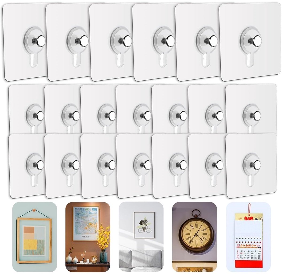 EXCITAT Haken - Fotolijsthaken - Zonder boren - Zelfklevend - Voor het ophangen van fotolijsten, wanddecoraties en decoratieve artikelen - Verpakking van 20