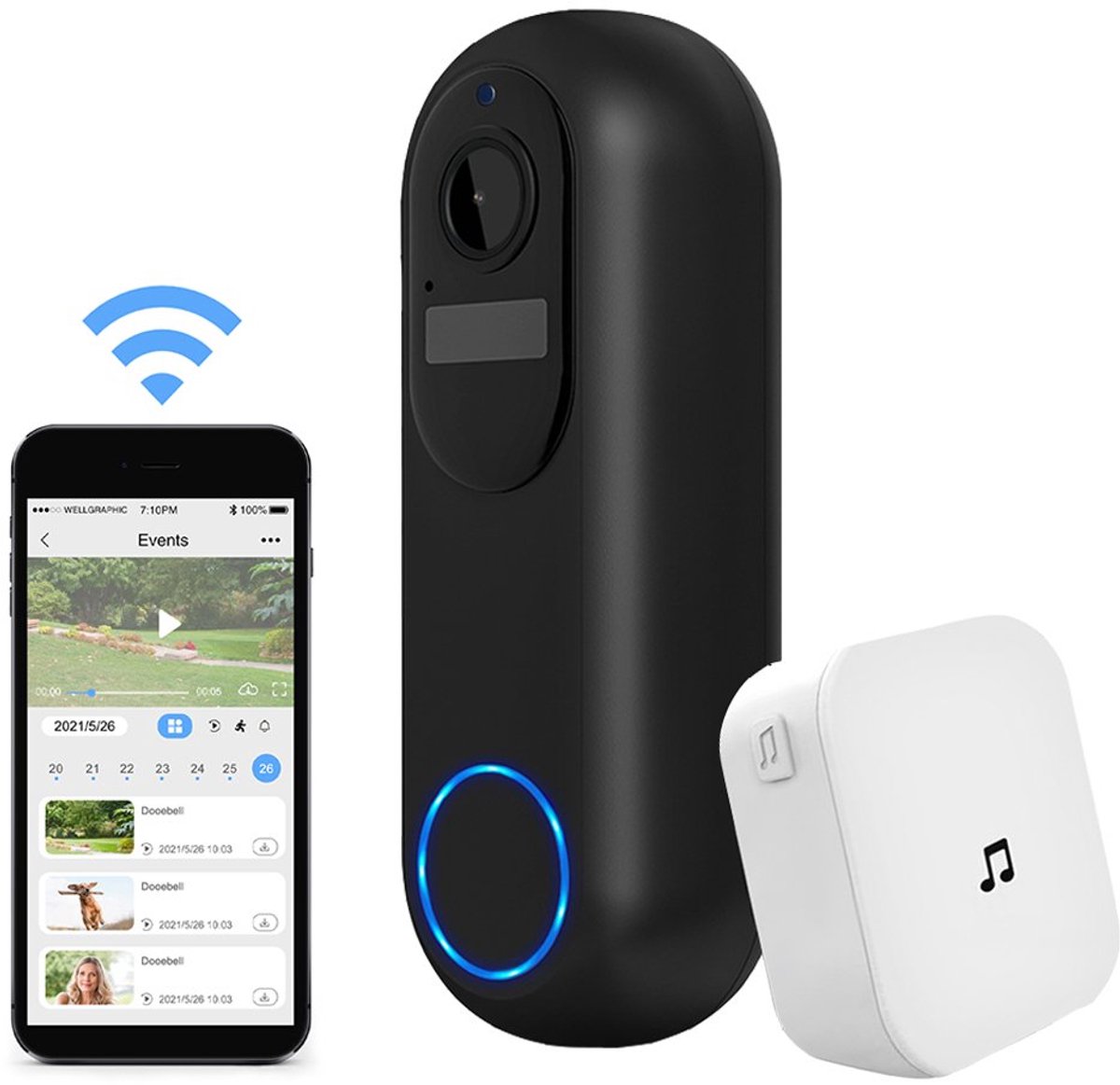 Draadloze Video Deurbel met Camera - Wifi & App - Draadloos - afbeelding 2