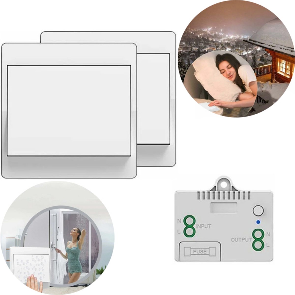 EXCITAT Draadloze schakelaar - Tweerichtings-wandafstandsbediening - Batterijloos - Geen bedrading nodig - Waterdicht en veilig - Geschikt voor badkamer, woonkamer, slaapkamer