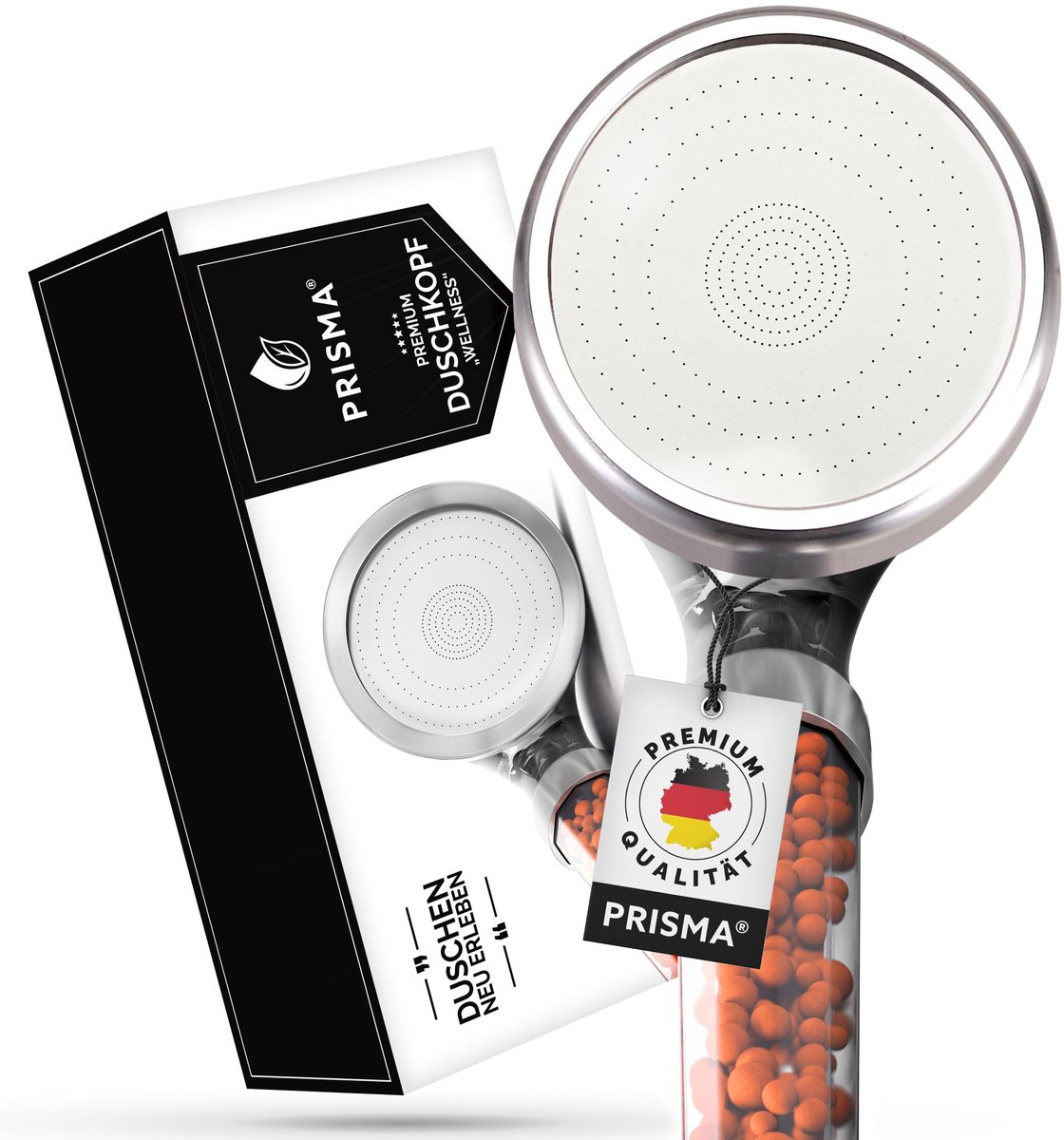 PRISMA douchekop voor een unieke douche-ervaring - Meer waterdruk, waterbesparing, 3 functies met filter, regendouche, handdouche, douchekopmassage