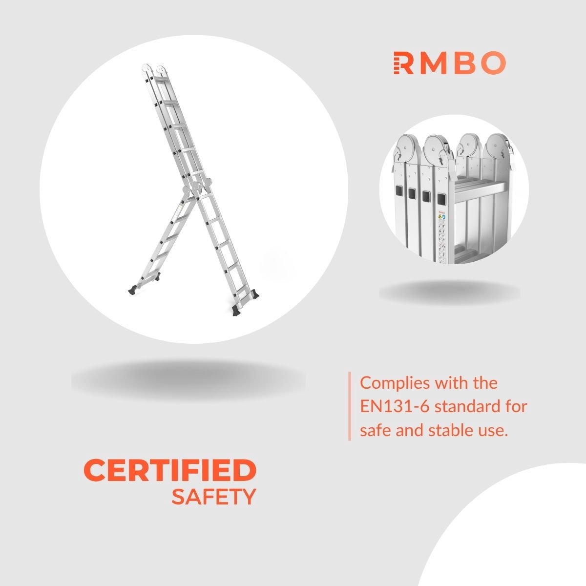 RMBO - Multifunctionele Vouwladder 4x5 - Vouwladder - 5,82 m lang - Compact en Draagbare ladder - 13 standen - Geschikt voor Particulier en Professioneel Gebruik - Max. Belasting 150 kg, EN 131.6 – foto 3