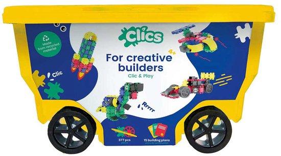 Clics bouwblokken– DUURZAAM SPEELGOED gemaakt van GERECYCLEERDE kunststof- bouwset 15 in 1 - speelgoed 4,5,6,7,8 jaar jongens en meisjes- educatief speelgoed- Montessori speelgoed- constructie speelgoed