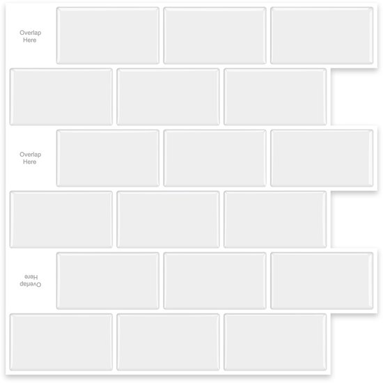 Witte, glanzende plakkertegeltegels in metro-stijl, overlappen elkaar.