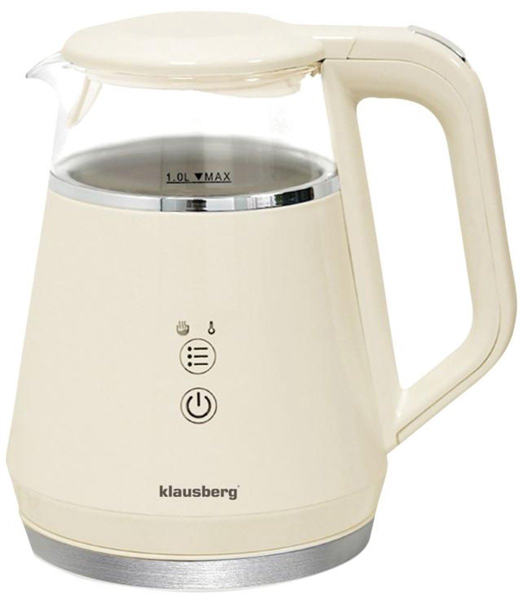 Klausberg KB-7893 Elektrische Waterkoker – 1 Liter, Glazen Ontwerp, LED Bedieningspaneel, 5 Temperatuurstanden, Houd-warmfunctie