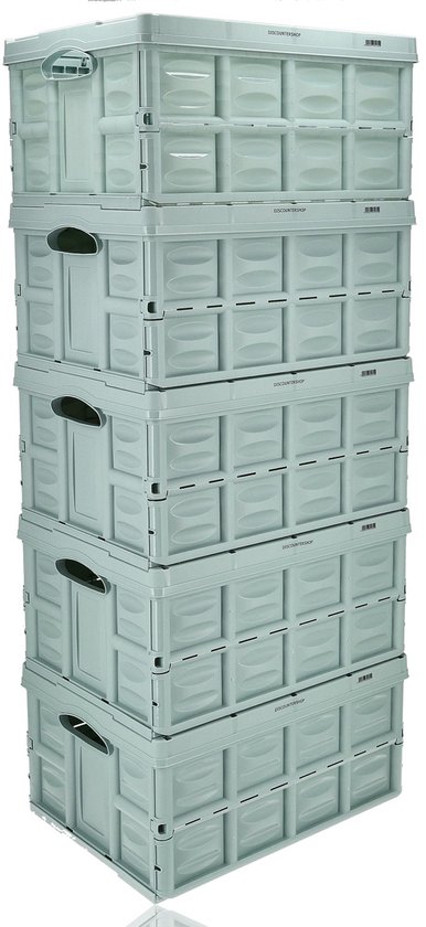 Vouwkrat 45L – Set van 5 Opvouwbare Kunststof Boodschappenkratten – Stapelbare Fietskratten – Voor Opslag, Verhuizing, Klussen, Supermarkt & Werkplaats