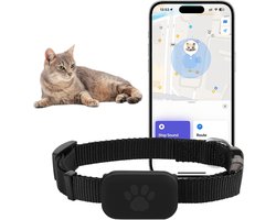 GPS KattenTracker - Zonder Maandelijkse Kosten - Werkt Met iOS/Android - IP67 Waterdicht - CR2032 Batterij (1+ Jaar) - Verstelbare Nylon Halsband - Zwart