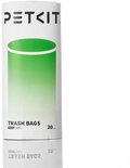 Een rol PETKIT vuilniszakken, met een groene gradiënt cirkel en PETKIT logo.