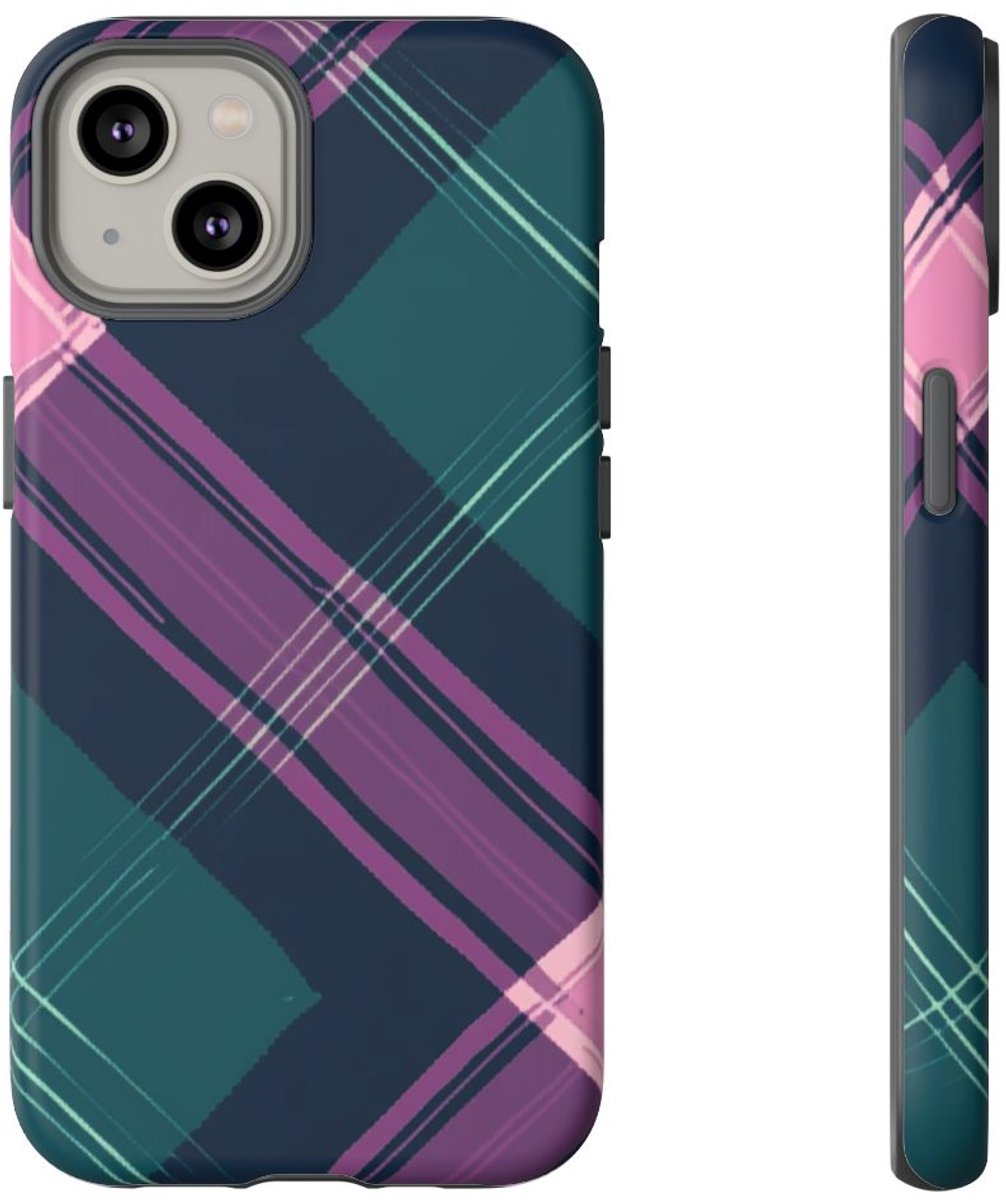 Smaragdgroen en Roze Geruit Patroon – Telefoonhoesje Geschikt voor iPhone 14