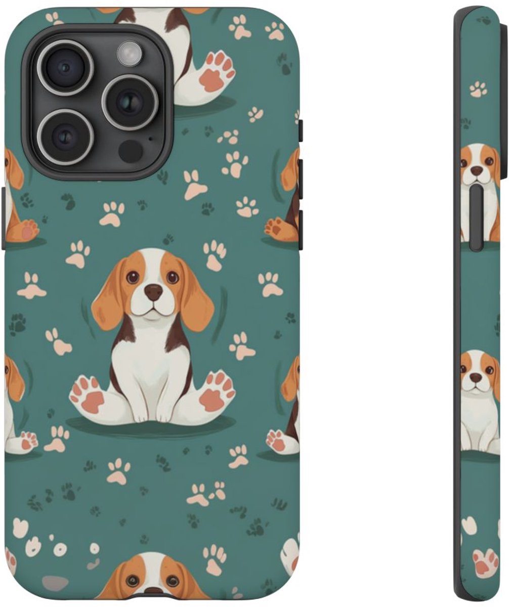 Beagles met Pootafdrukken Patroon – Telefoonhoesje Geschikt voor iPhone 15 Pro Max