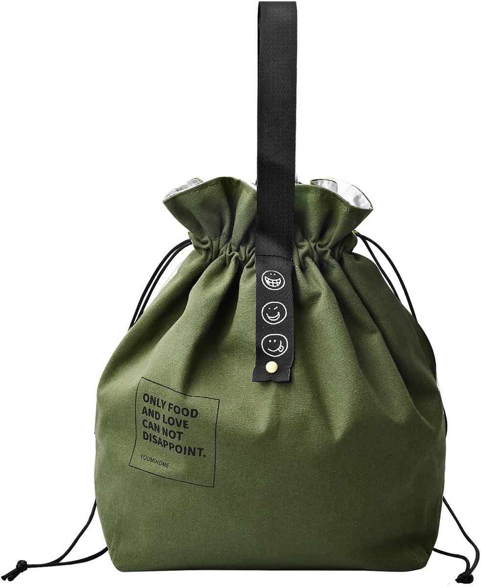 Jinlaili lunchtas, 9L kleine picknicktas, bento-tas, herbruikbare stoffen tas, geïsoleerde bento-boxen, lunchtas voor werk, school en onderweg (groen)