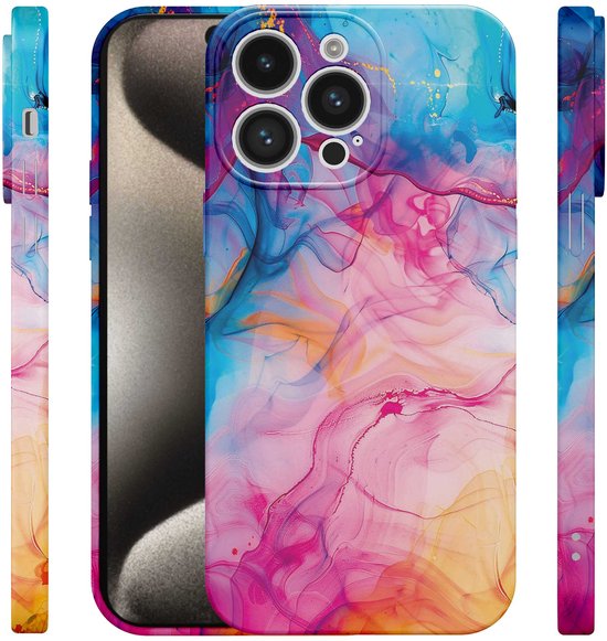 Coque de téléphone Smartphonica adaptée à iPhone 15 Pro Max avec imprimé marbre Acryl arc-en-ciel - Coque souple flexible en TPU - Coque arrière Design marbre acrylique Rainbow adaptée à iPhone 15 Pro Max