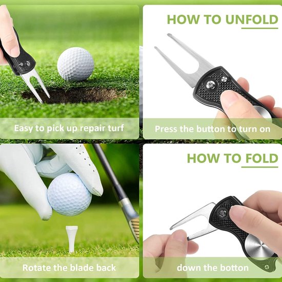 2 Stks Golf Groene Reparatie Pitch Vork, Standplaats Fork Golf, Golf Pitchvork, Inklapbaar, Met Pop-Up-Knop En Magnetische Kogelmarkering, Voor Golf, Clubsport In De Open Lucht van Sdfafrreg — afbeelding 4