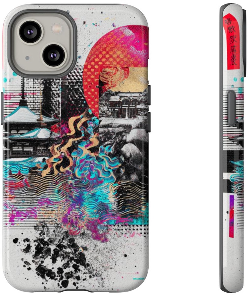 Abstracte Japanse Zen Tuin Collage – Telefoonhoesje Geschikt voor iPhone 14