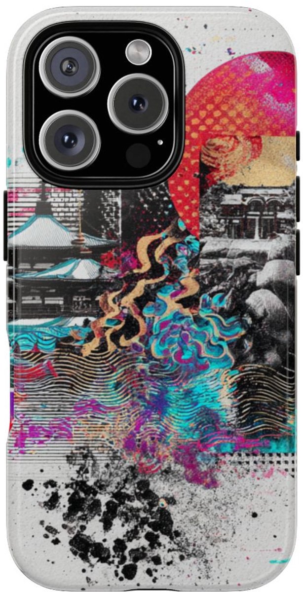 Abstracte Japanse Zen Tuin Collage – Telefoonhoesje Geschikt voor iPhone 16 Pro