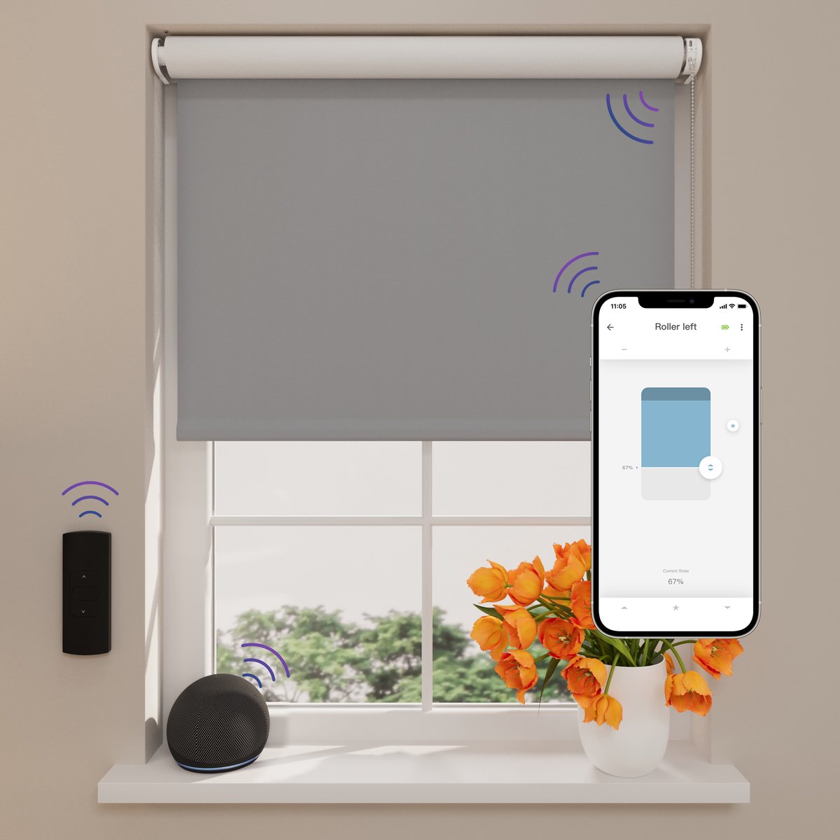 DTCH® Elektrisch Rolgordijn Verduisterend - Easy - Steel Grey - 180 x 190 cm - Motionblinds CMD-03