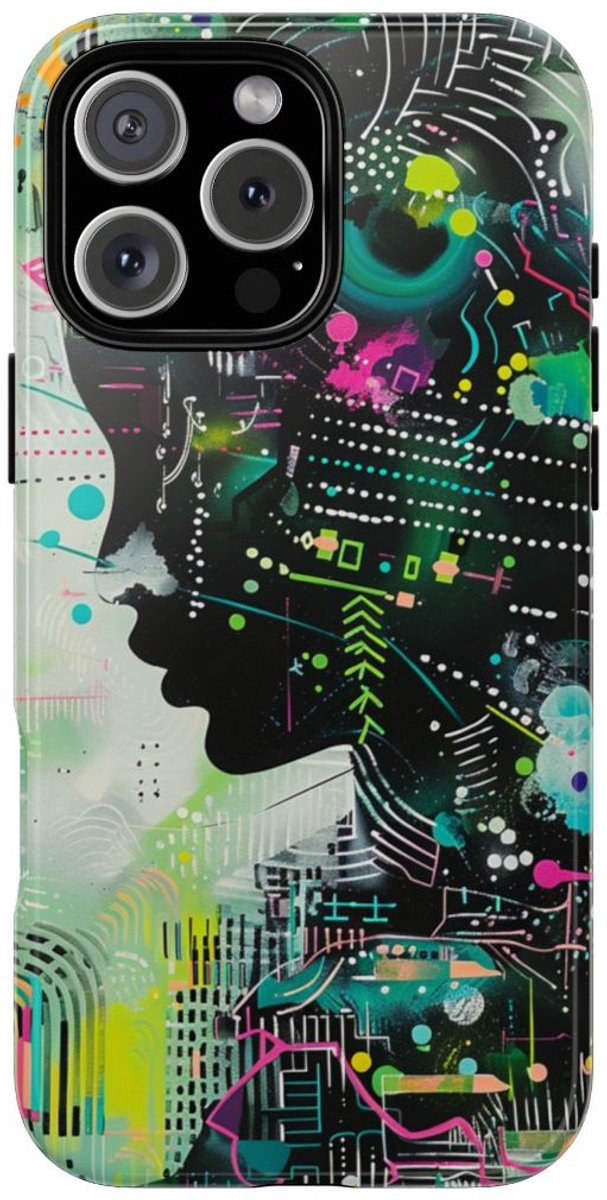 Abstract Neon Geometrisch Profiel – Telefoonhoesje Geschikt voor iPhone 16 Pro Max