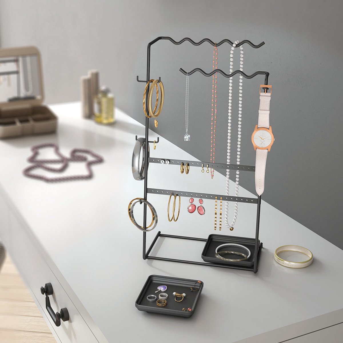 Metaltex MyJewels - Sieradenrekje - Sieradenhouder - Sieraden Organizer - Haakjes - Sieradenrek - 26x16x45 cm - Zwart — cadeau in Sieraden - foto 3