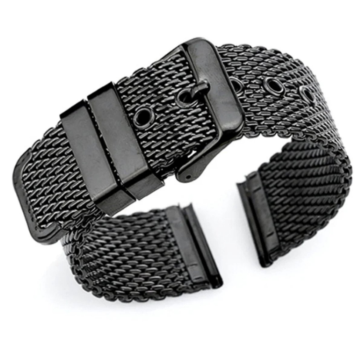 Actie4you® - Mesh - Fijn Geweven - Gaatjes Horloge Band - Horlogebandje - Horlogeband - Universeel - Roestvrij Staal - 18MM - Zwart