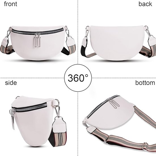 Rainbecom - Sac bandoulière femme en Cuir - 3 compartiments - Double fermeture éclair - Sac à bandoulière élégant avec bandoulière réglable et amovible - Beige - Léger et tendance - 23 x 15 x 8 cm